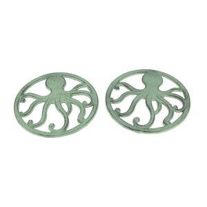 Distressed Coastal Cast Iron Octopus Sea Foam Green Trivet Set of 2